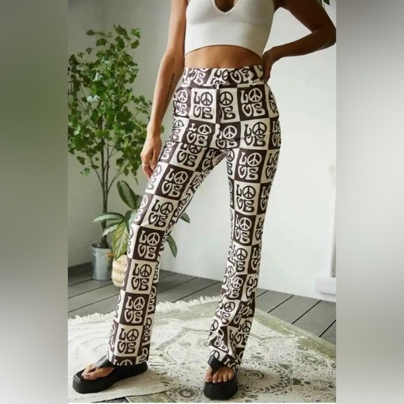 House Of Sunny | All you need is Love Brown & Cream Pants | 70s Boho | Size 8 - Picture 1 of 14
